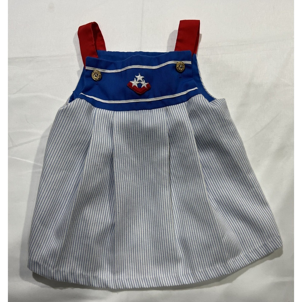 Little Bitty Sun Dress Girls 3T Blue Vintage Summer Beach Coastal USA Midi
